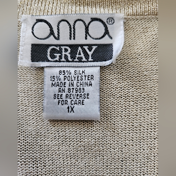 NWOT - Silk Blend "Anna Gray" Glitter Gold Cardigan - Size 1X - Picture 2 of 6